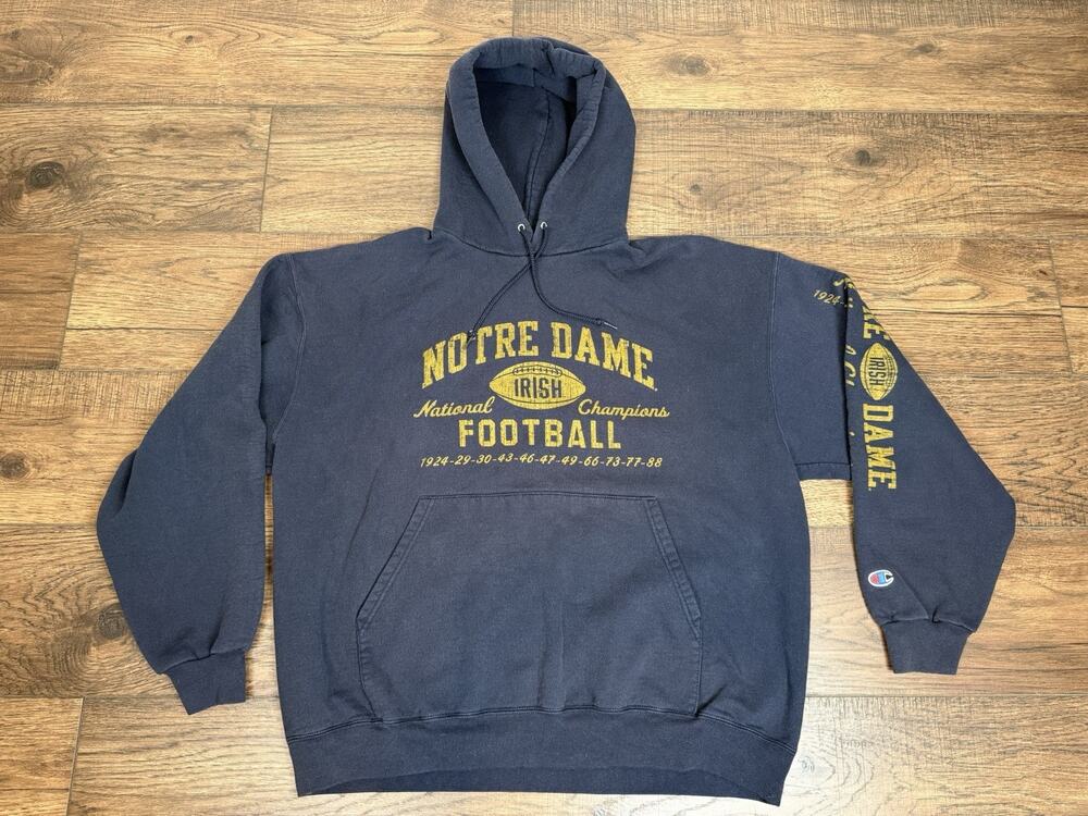 Vintage Champion Notre Dame National Champions Football Hoodie Sweatshirt XXL